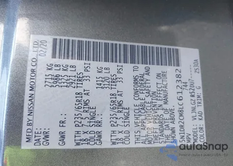 2020 Nissan Pathfinder Sl 4Wd from USA, damaged, VIN 5N1DR2CM8LC612382